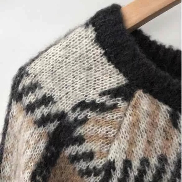 J.O.A Women's Tan Checkered Crewneck Mohair Wool Pullover Sweater SZ S - Picture 9 of 12